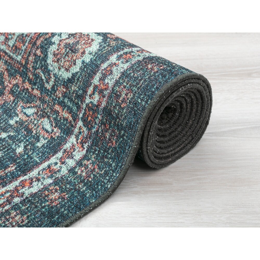 Boho Patio Collection Teal Power Loomed Indoor/Outdoor Area Rug