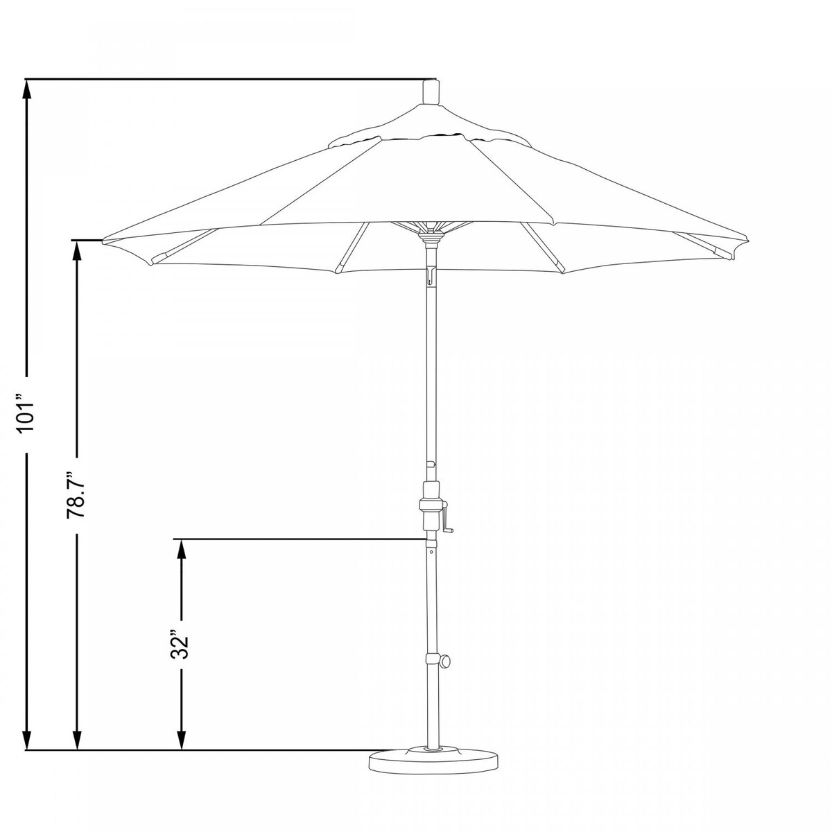 California Umbrella Golden State Series 9 Ft Octagonal Aluminum Collar Tilt Patio Umbrella W/ Crank Lift