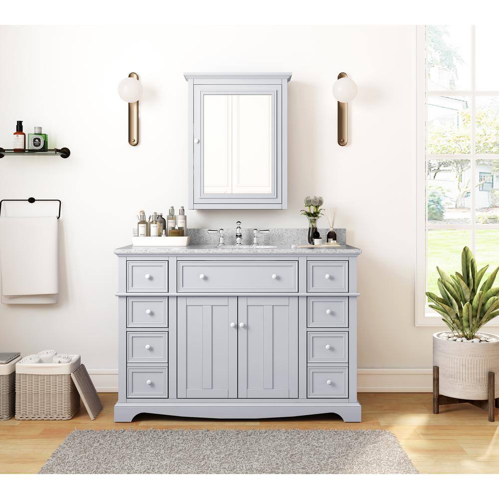 Home Decorators Collection Fremont 49 in. W x 22 in. D x 34 in. H Vanity in Grey with Grey Granite Top and White Sink TJ-FTV4922GR