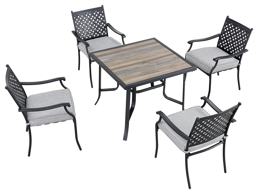 5 Pieces Patio Dining Set  Square Table and Cushioned Chairs With Grid Back   Transitional   Outdoor Dining Sets   by Decor Love  Houzz