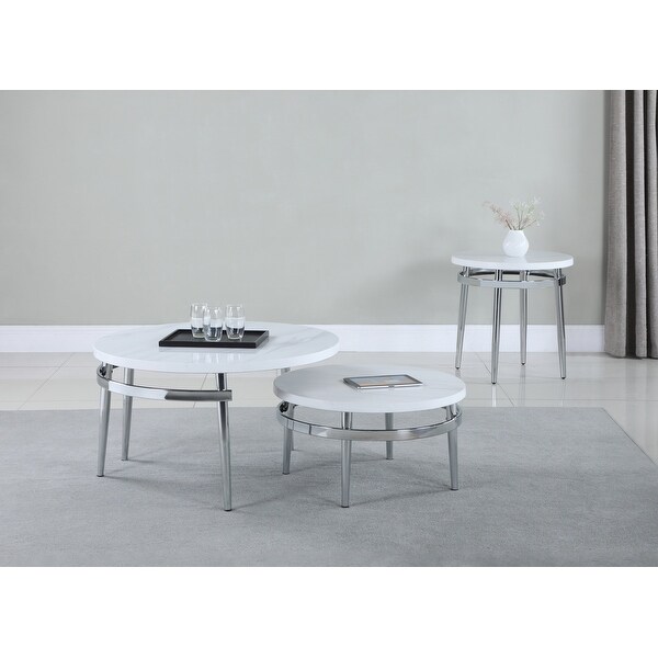 Coaster Furniture Avilla White and Chrome Round Nesting Coffee Table