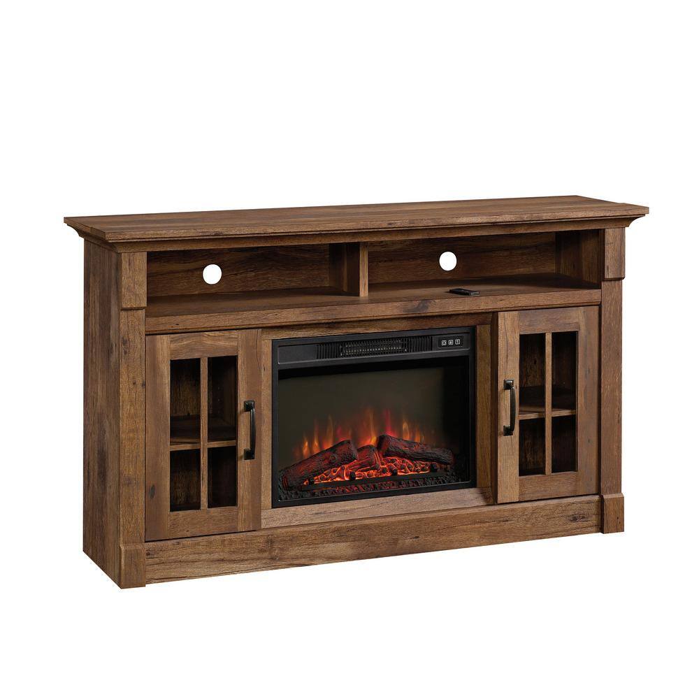 SAUDER 60 in. Vintage Oak Rectangle Engineered Wood TV Console with Fireplace Fits TV's up to 65 in. 427377