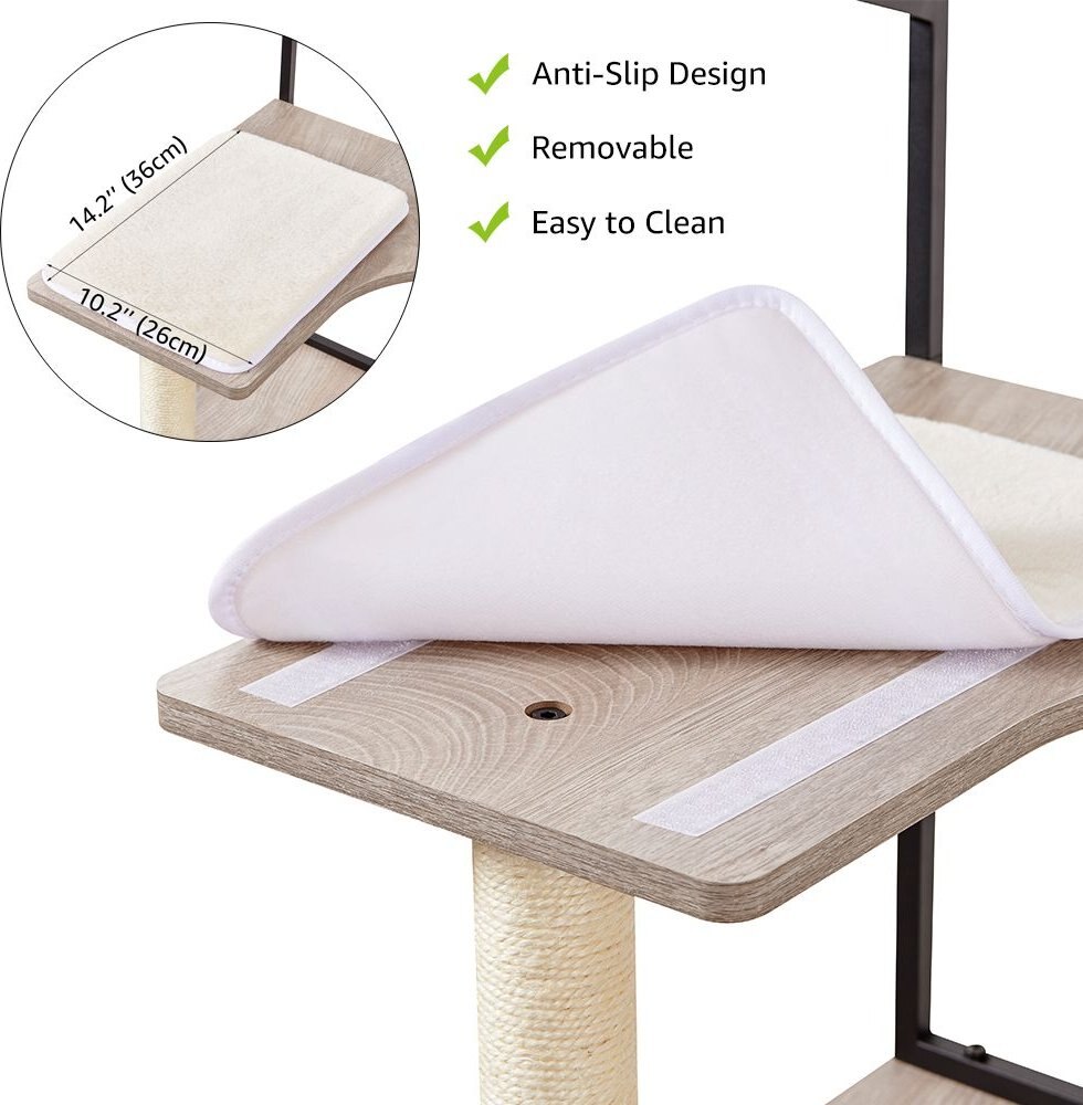 Unipaws Wooden Cat Litter Box Enclosure with Cat Tree and Hammock， Weathered Grey