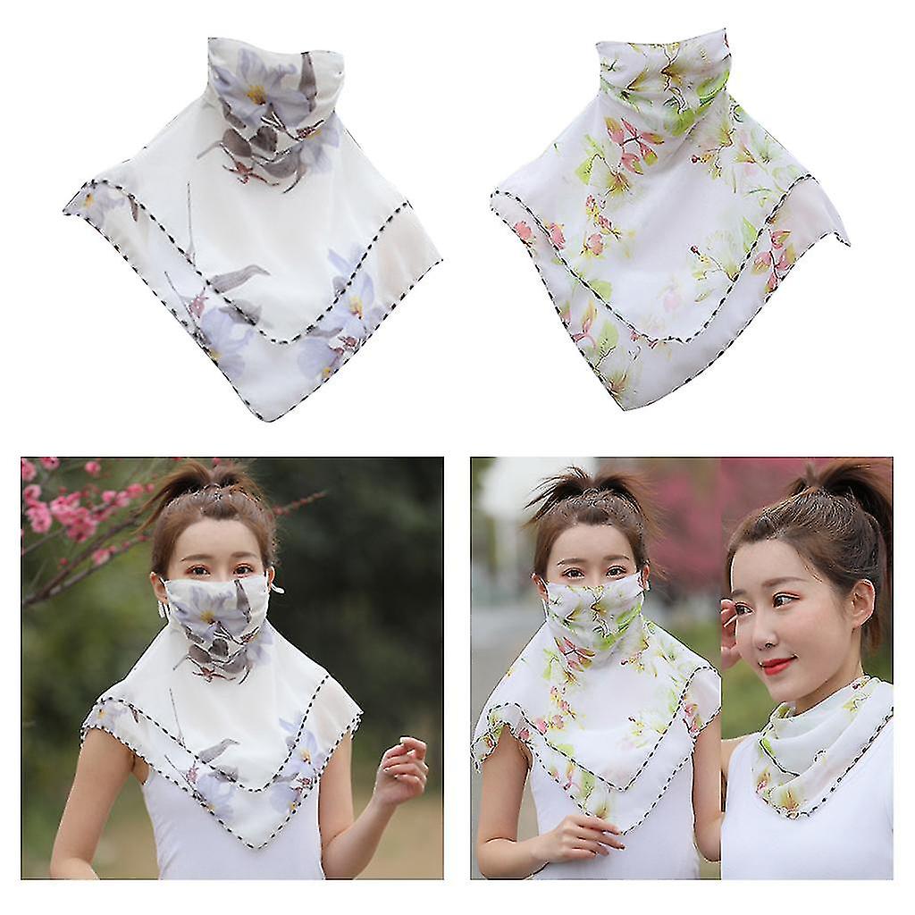 2 Pcs Elegant Face Mask Scarf Shields Mouth Cover Travel Uv Protection Silky