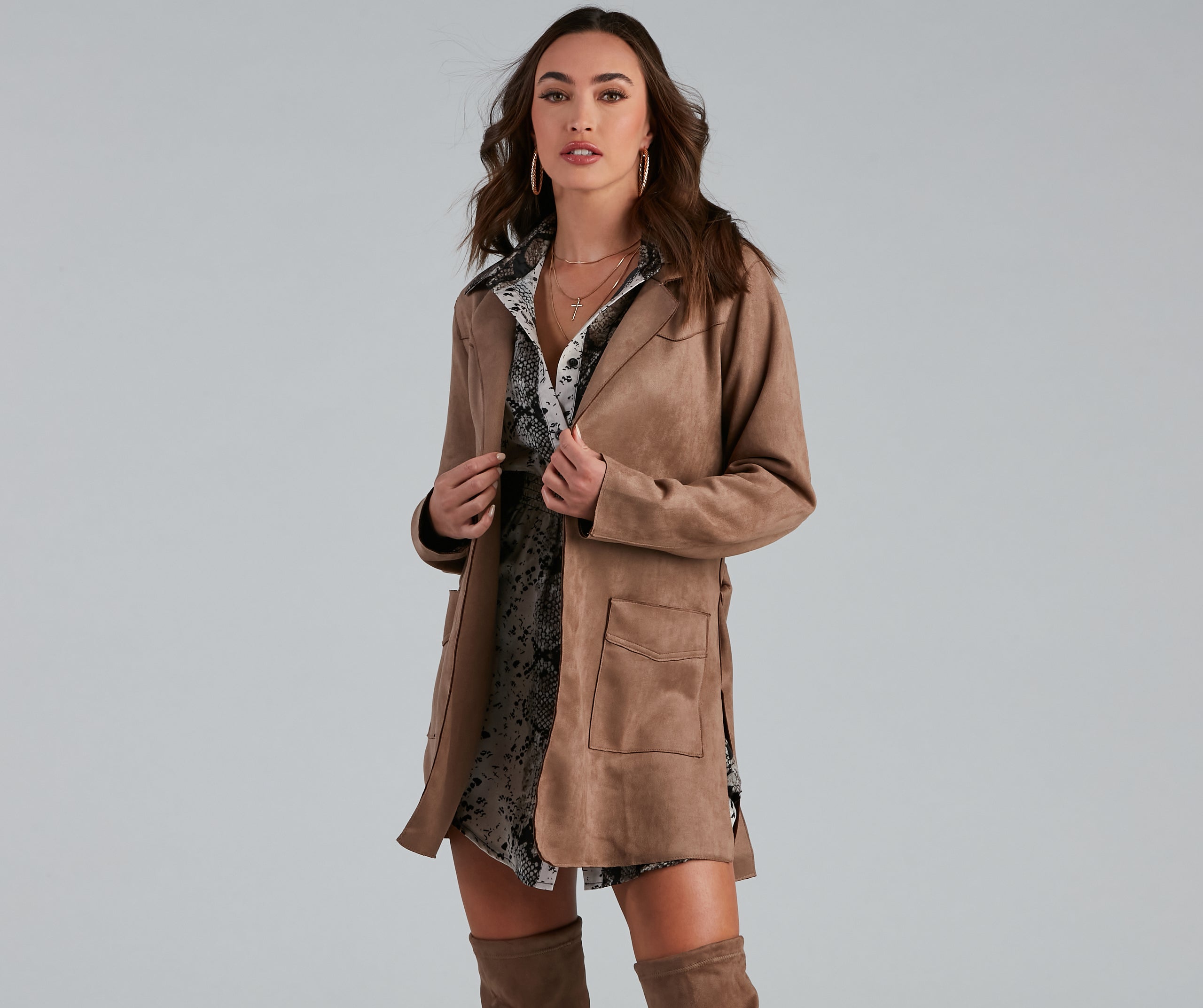 Here For It Faux Suede Trench