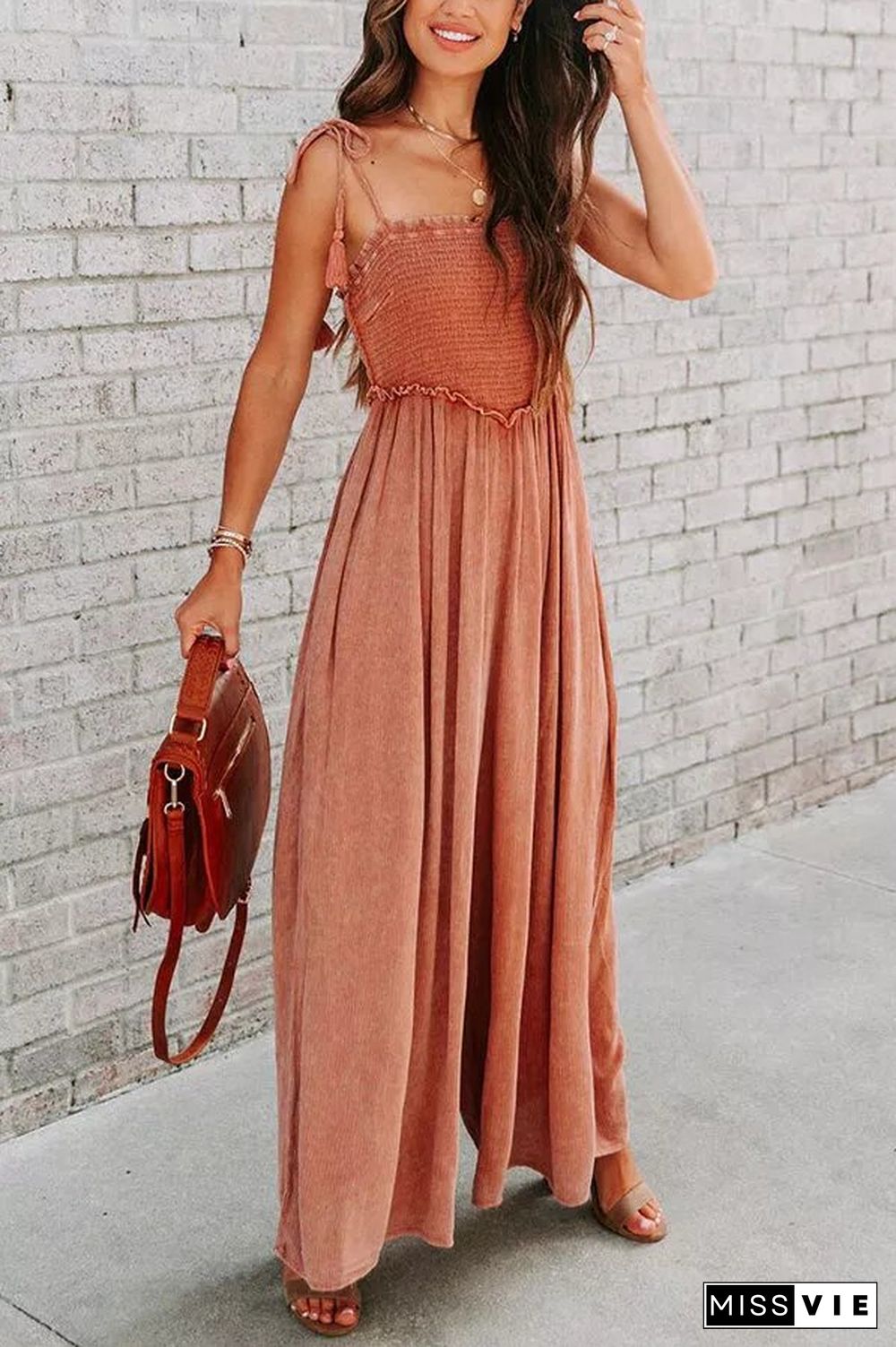 Smocked Pocket Wide Leg Slip Jumpsuit