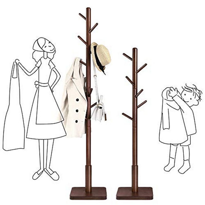 Coat Rack， Solid Coat Stand， Hall Tree， 8 Hooks， Walnut