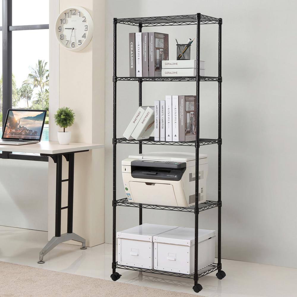 mzg Black Coating 5-Tier Steel Garage Storage Utility Wire Shelving Unit with 4-Casters (14 in. x 30 in. x 59 in.) E3575150OK501AC