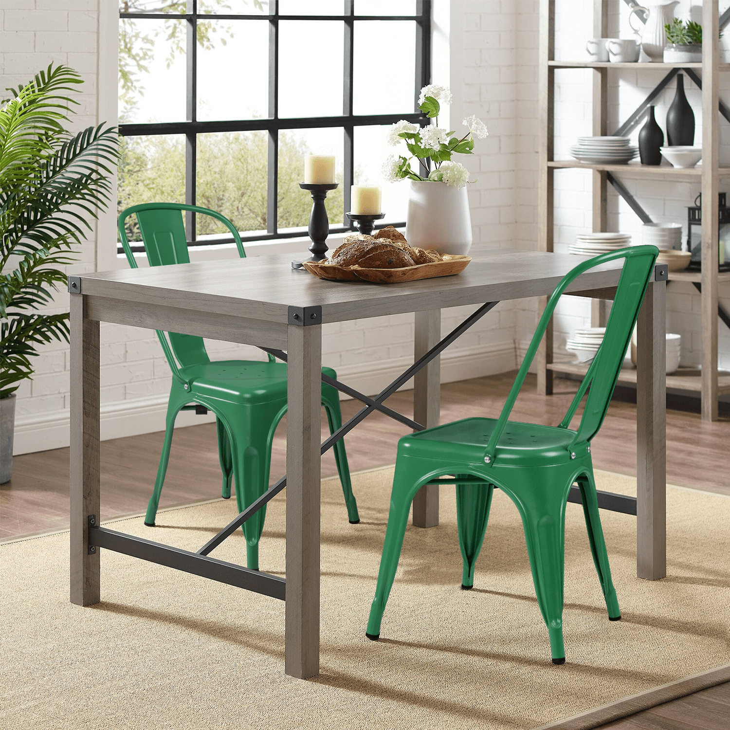 VINEEGO Metal Dining Chair Indoor-Outdoor Use Stackable Classic Trattoria Chair Fashion Dining Metal Side Chairs for Bistro Cafe Restaurant Set of 4 (Green)