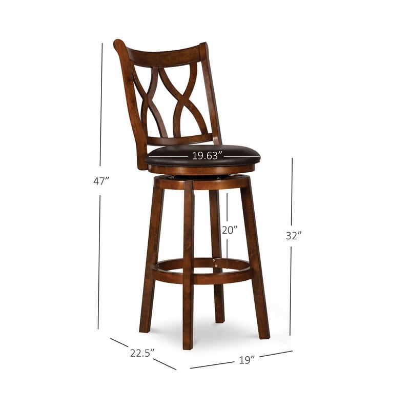 Carmen Big   Tall Rustic Oak Swivel Barstool with Faux Leather Seat