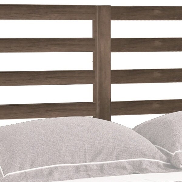 Wooden Queen Size Headboard with Slatted Design， Hazelnut Brown - - 36764776