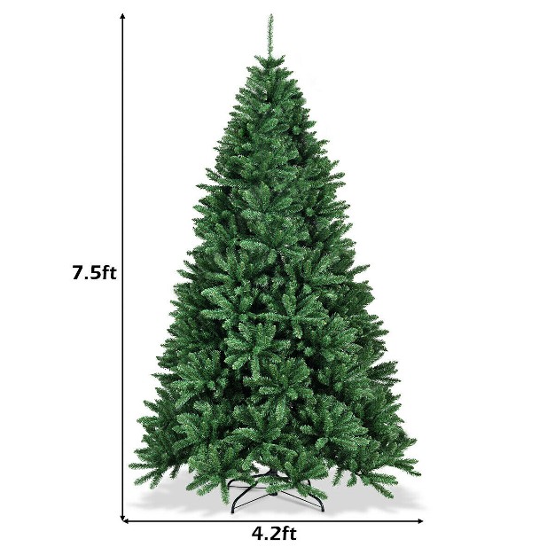 Tangkula 7.5ft Artificial Xmas Tree Hinged Fake Xmas Tree With 2254 Pvc Branch Tips Foldable Metal Stand