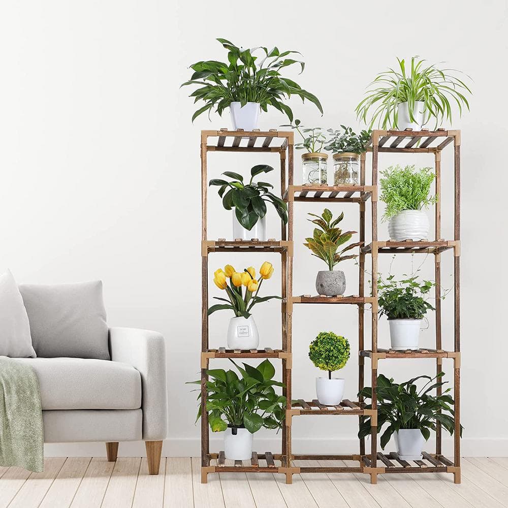 Oumilen LIANTRAL Tall Plant Stand for Indoor Plants， Wood Tiered Plant Shelf for Multiple Plants LT-K53