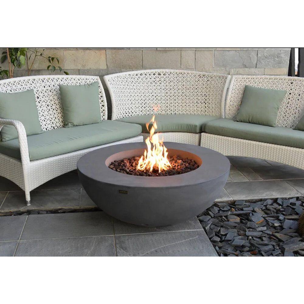 ENVELOR:Envelor Elementi Outdoor Lunar Fire Bowl 42 in. Round Stainless Steel Natural Gas Fire Pit Table Glass with Reinforced Concrete ENV-OFG101-NG