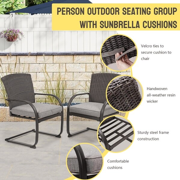 3 Piece Outdoor Patio Furniture Set Bistro Set 2 Wicker Chairs with Cushion and Coffee Table