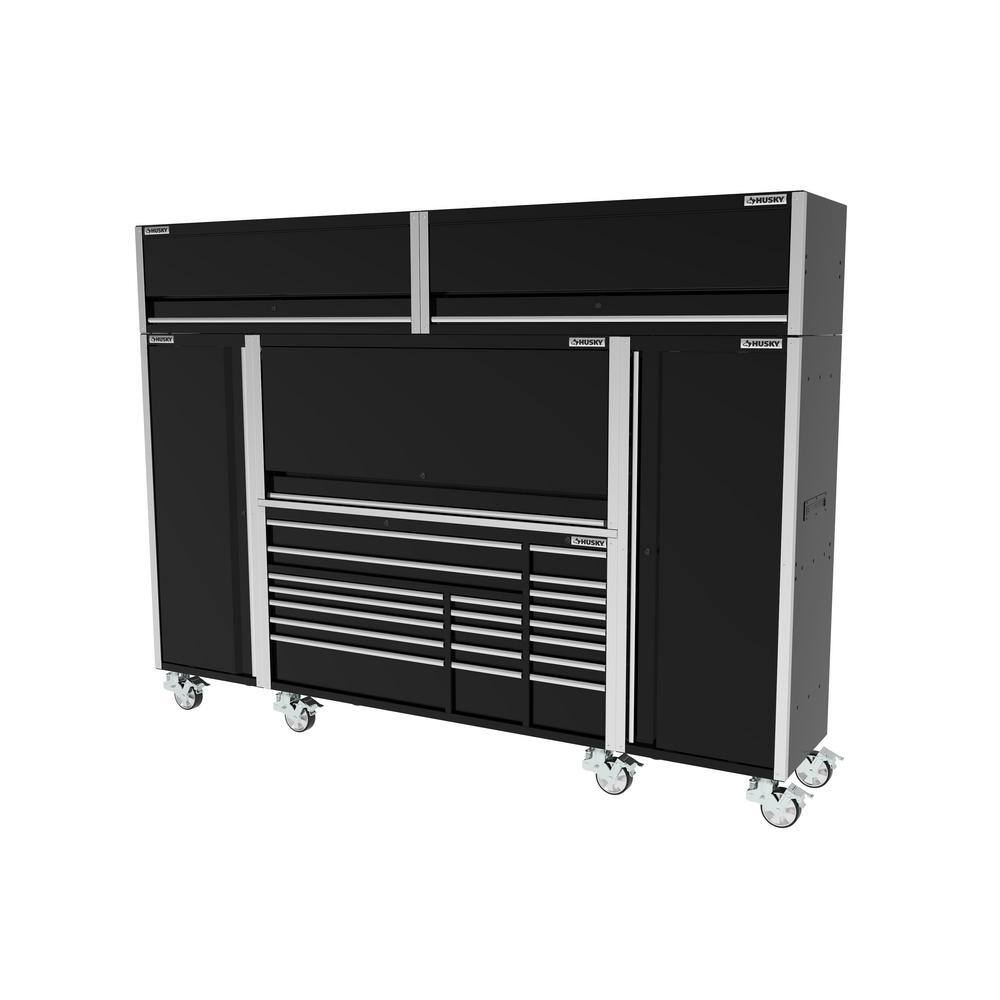 Husky 72 in. W x 24.5 in. D Professional Duty 20-Drawer Mobile Workbench Combo w 2 Side Lockers 2 Top Lockers and Top Hutch HPROSUITE5