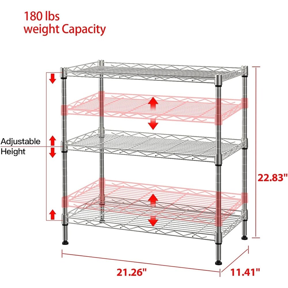 3 Shelf Wire Shelving Unit Adjustable Storage Shelving Shelves   21.26W x 11.41D x 22.83H