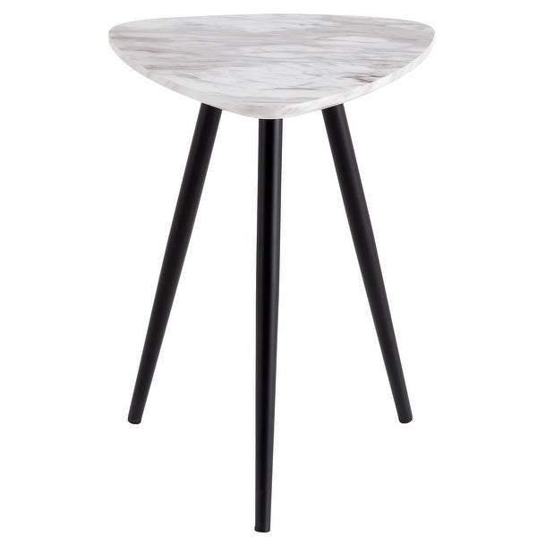 Modern Minimalism White Faux Marble Side Table with Black Metal Legs