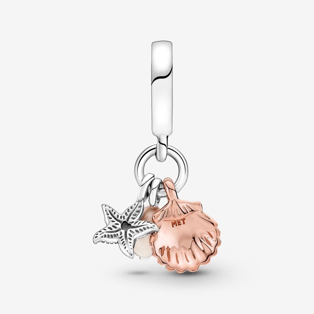 PANDORA  Freshwater Cultured Pearl, Starfish & Shell Triple Dangle Charm