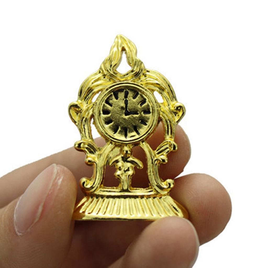 Doll House Mini Gold Wall Clock Art 1/12 Dollhouse Decoration Life Scene Toy