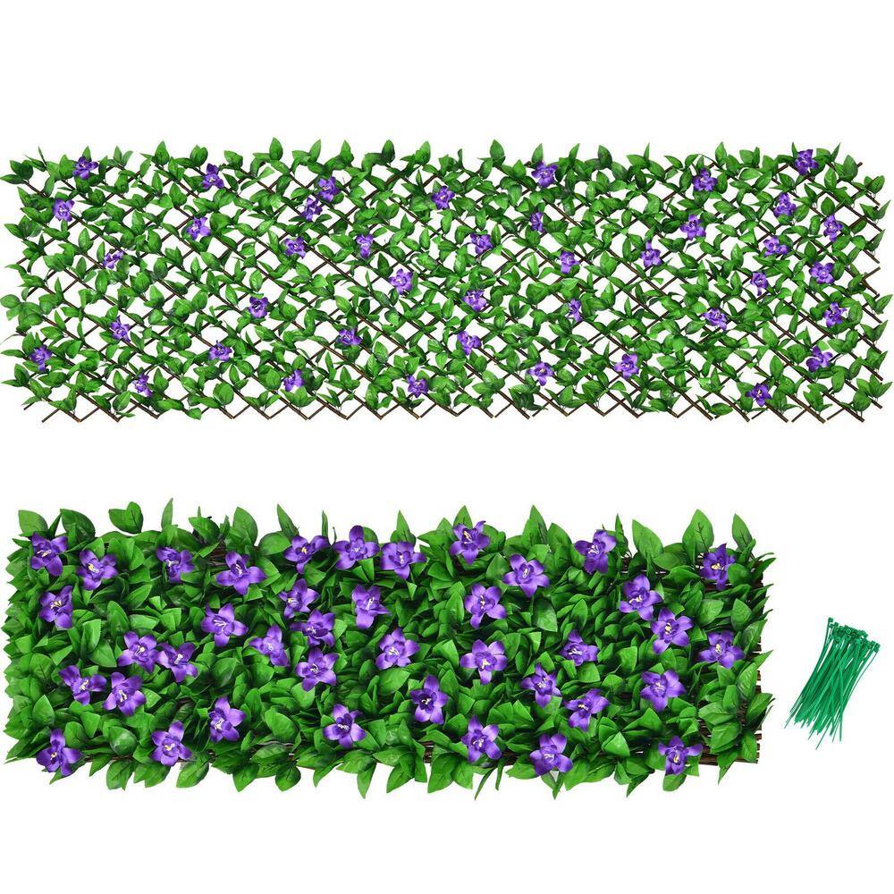 WELLFOR 1-Piece 79 in. L x 39 in. W Willow and Polyester Garden Fence with Purple Flower NP-HPY-10481PU-1