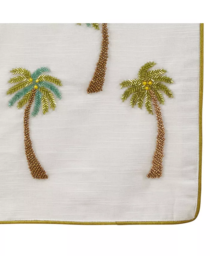 Saro Lifestyle Cotton Table Runner with Beaded Palm Trees