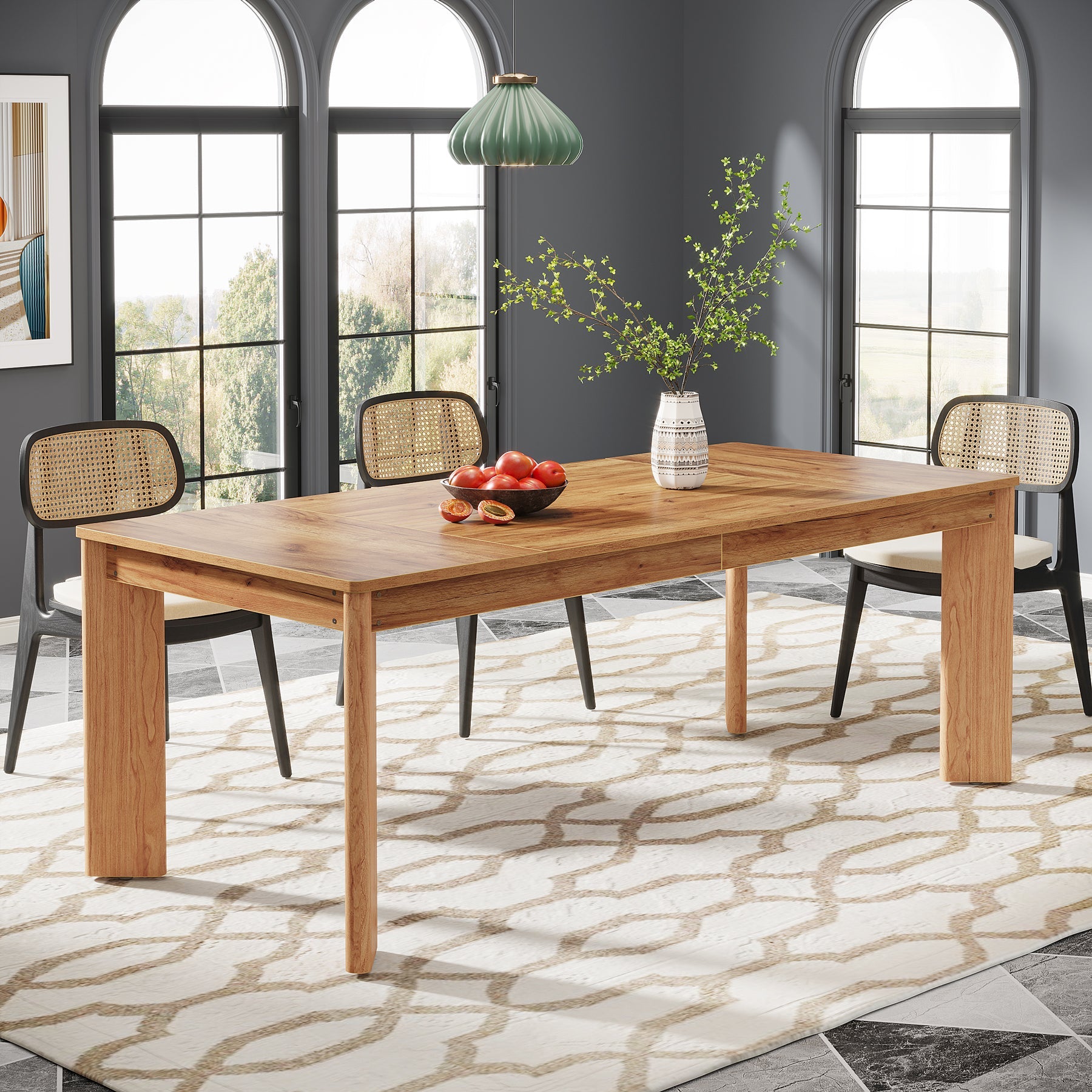 63-inch Dining Table, Wooden Farmhouse Kitchen Table for 4-6