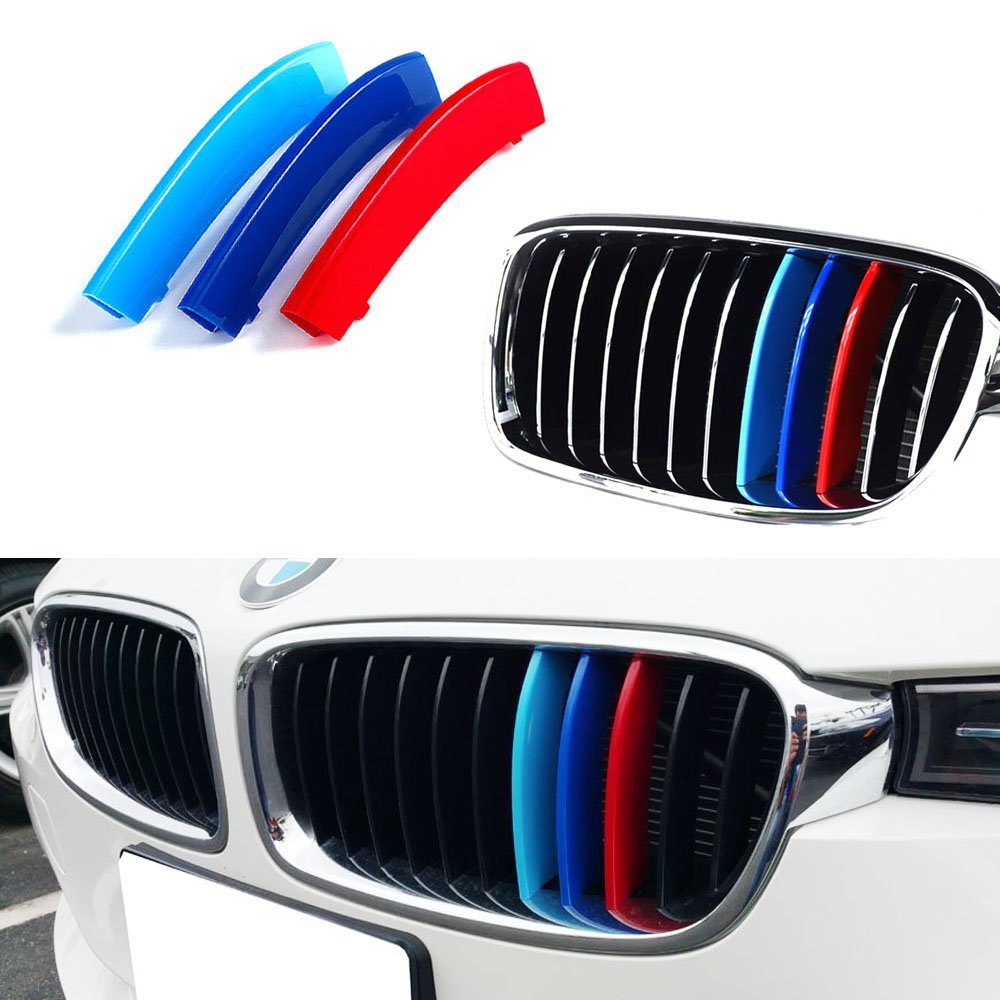 iJDMTOY M-Colored Grille Insert Trims For BMW F30 3 Series 320i 328d 328i 335i 340i w/Standard Kidney Grill (11 Beams)， NOT for 8-Beam Black Grille nor M3