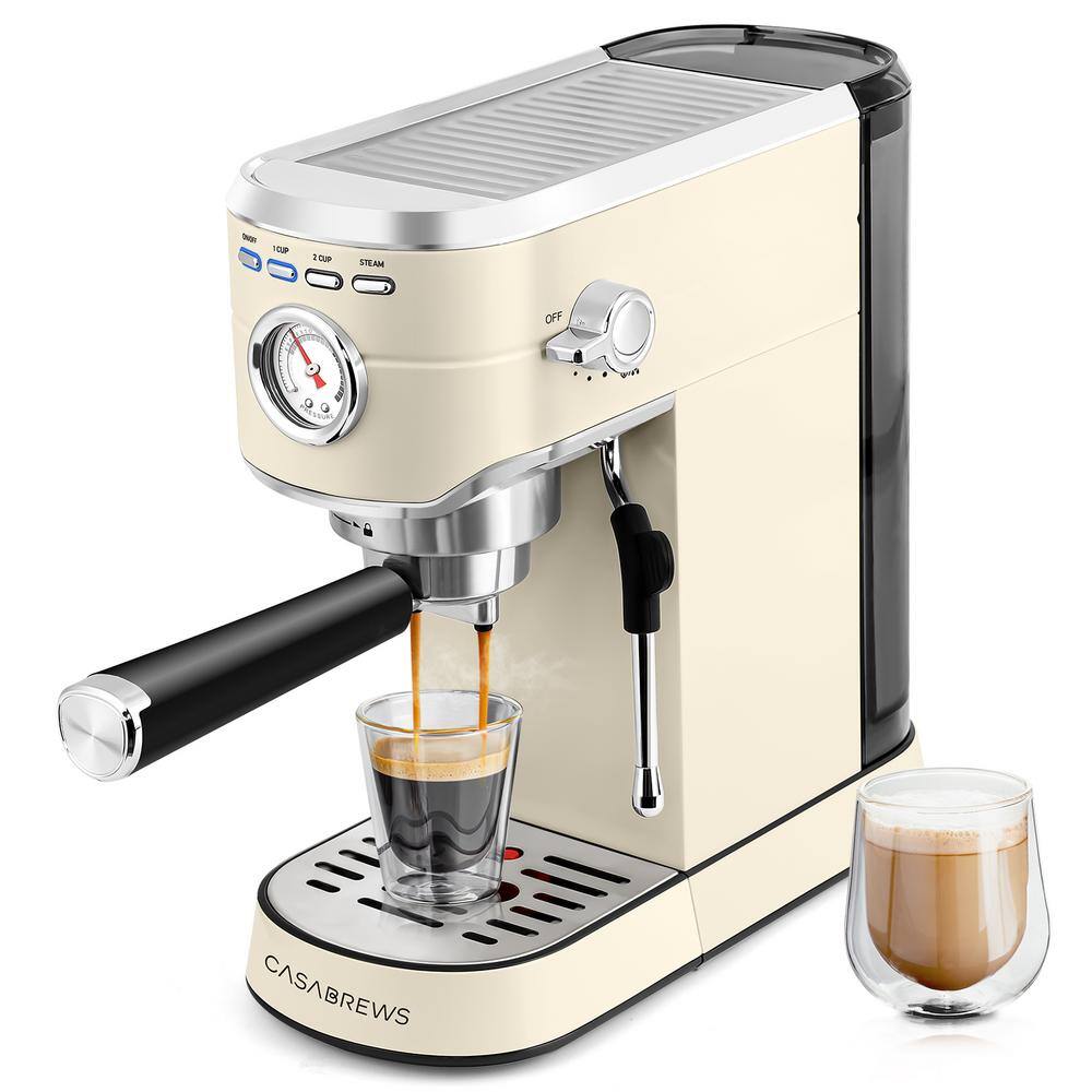 CASABREWS CM5418 20-Cup Beige Stainless Steel Espresso Machine with Milk Frother Steam Wand HD-US-CM5418-YEL