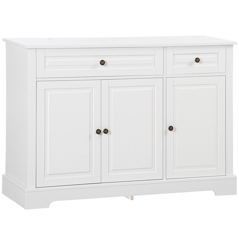 HOMCOM Modern Sideboard Buffet Cabinet with Storage Cupboards， 2 Drawers and Adjustable Shelves for Living Room， Kitchen， White