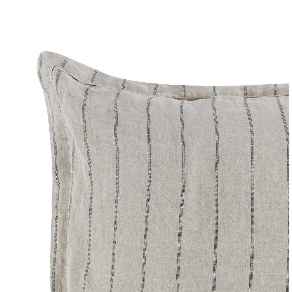 Tara 26 Inch Linen Square Euro Pillow Sham with Woven Stripe Design  Beige