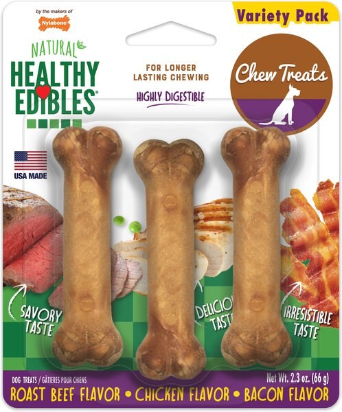 Nylabone Healthy Edibles All-Natural Long Lasting Chew Dog Treats Variety Pack， XX-Small， 36 count