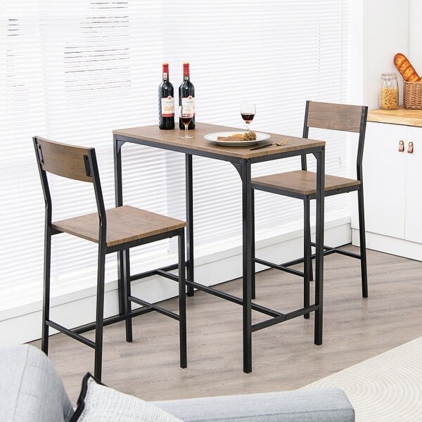 3 Pieces Bar Table Set with 2 Stools - 35.5