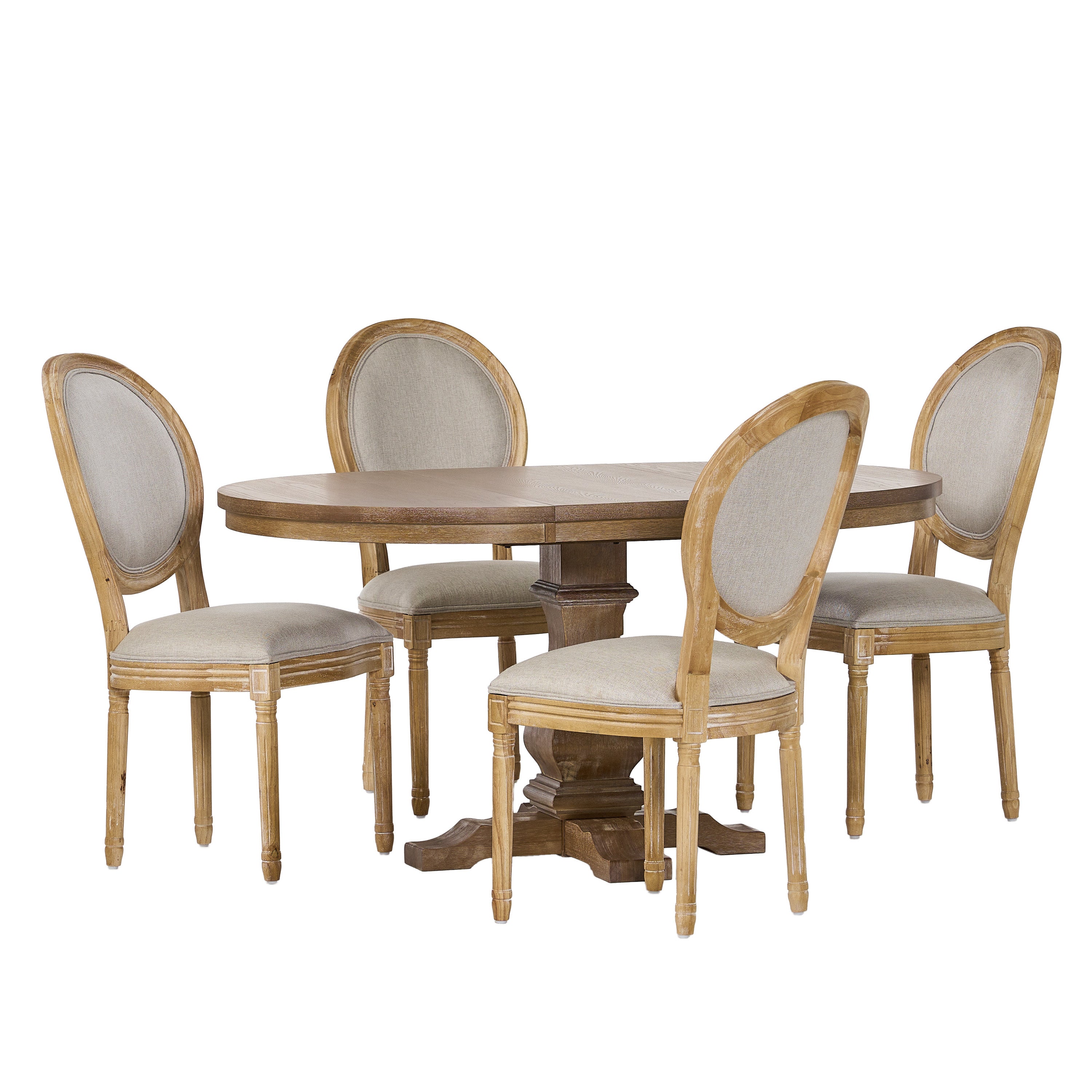 Naclerio French Country Fabric Upholstered Wood 5 Piece Dining Set