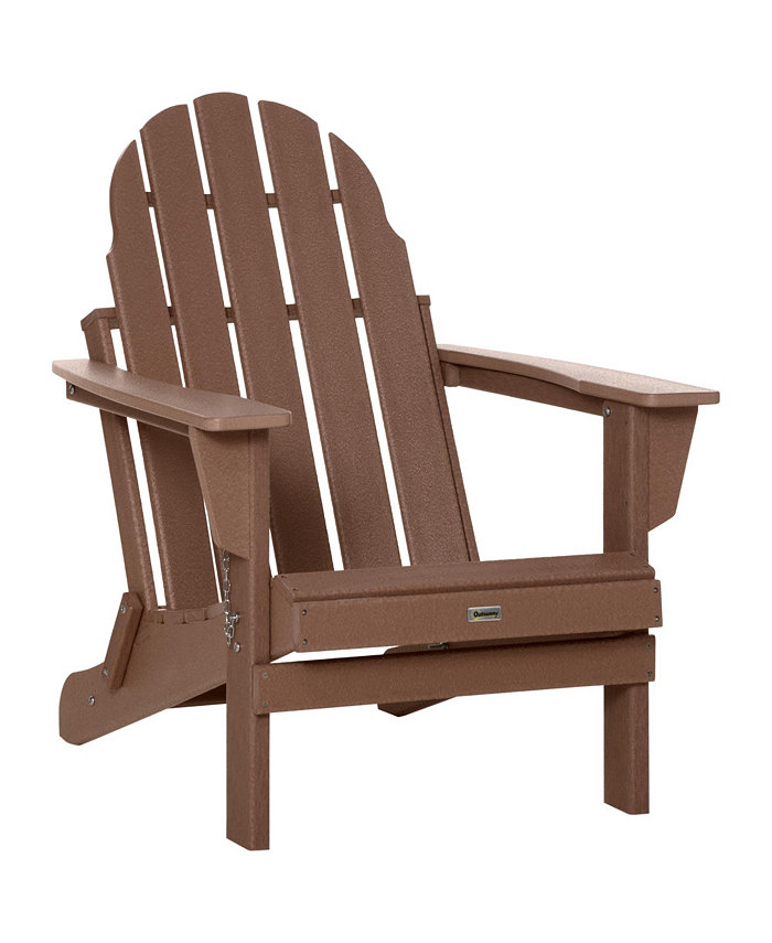 Outsunny Folding Adirondack Chair All Weather Outdoor Fire Pit Seating HDPE Lounger Chair for Patio Deck and Lawn Furniture Brown