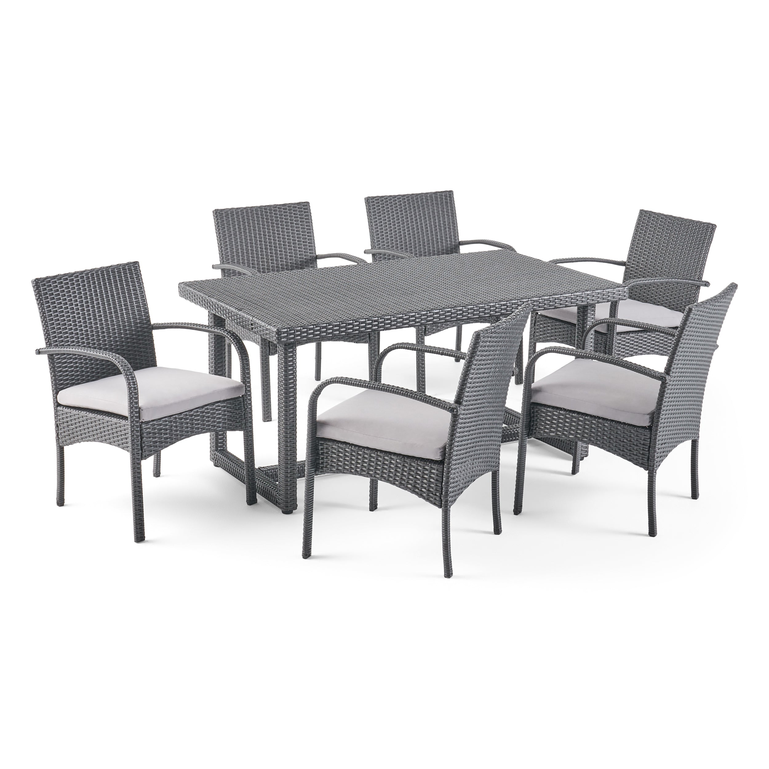 Sophia Outdoor 7 Piece Wicker Dining Set, Grey with Grey Cushions