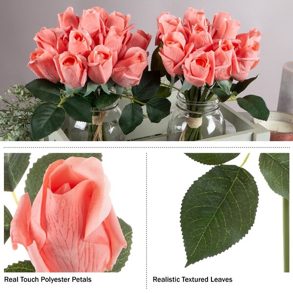 Pure Garden 24Pc Rose Artificial Flowers，Coral