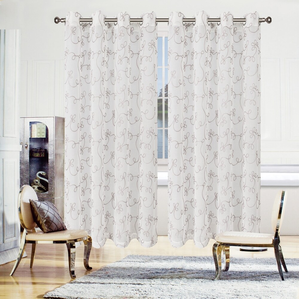 Superior Bohemian Floral Scroll Sheer Curtain Set with 2 Panels