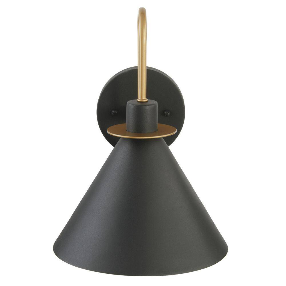 Home Decorators Collection Cagney Modern 1-Light Sand Black with Gold Hardwired Outdoor Barn Light Wall Sconce 28230