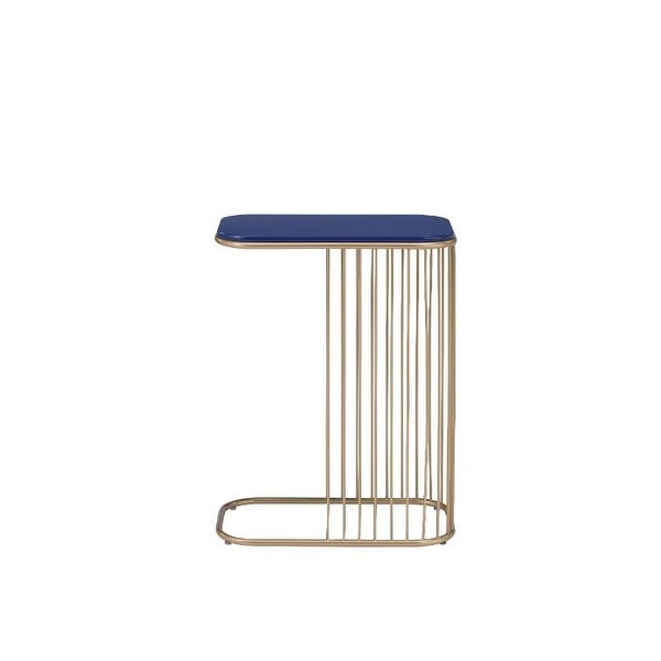 Aviena Accent Side Table with Metal Base and MDF Top， Blue and Gold Finish