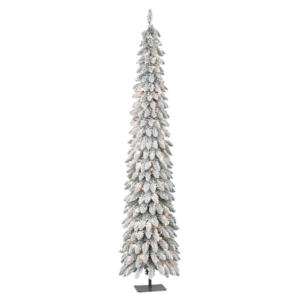 Puleo International 7 ft PreLit Flocked Artificial Alpine Pencil Tree