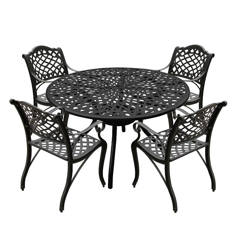 Oakland Living Modern Ornate Aluminum Round Patio Dining Chair and Table 5-piece Set