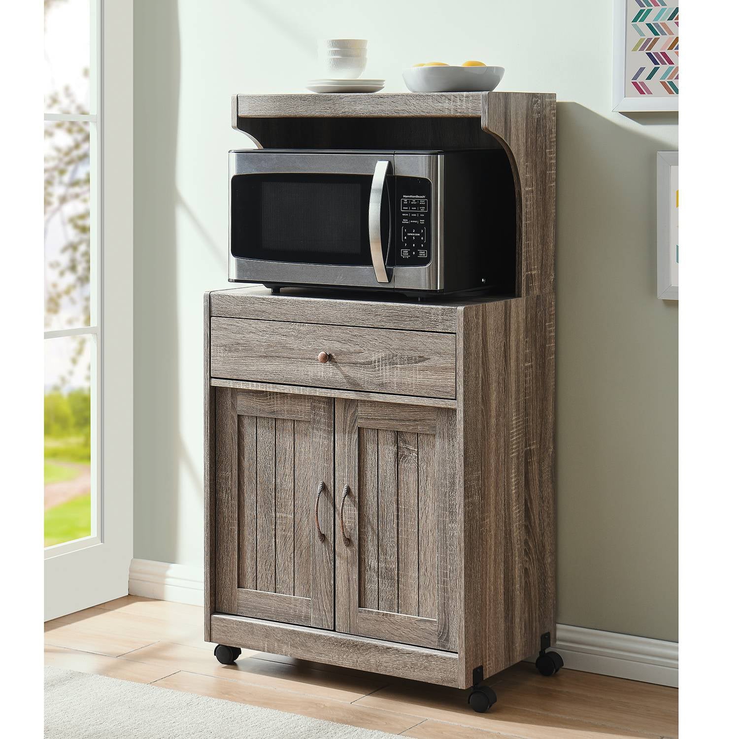 Gramercy Way Grey Microwave Cart with Double Door Cabinet