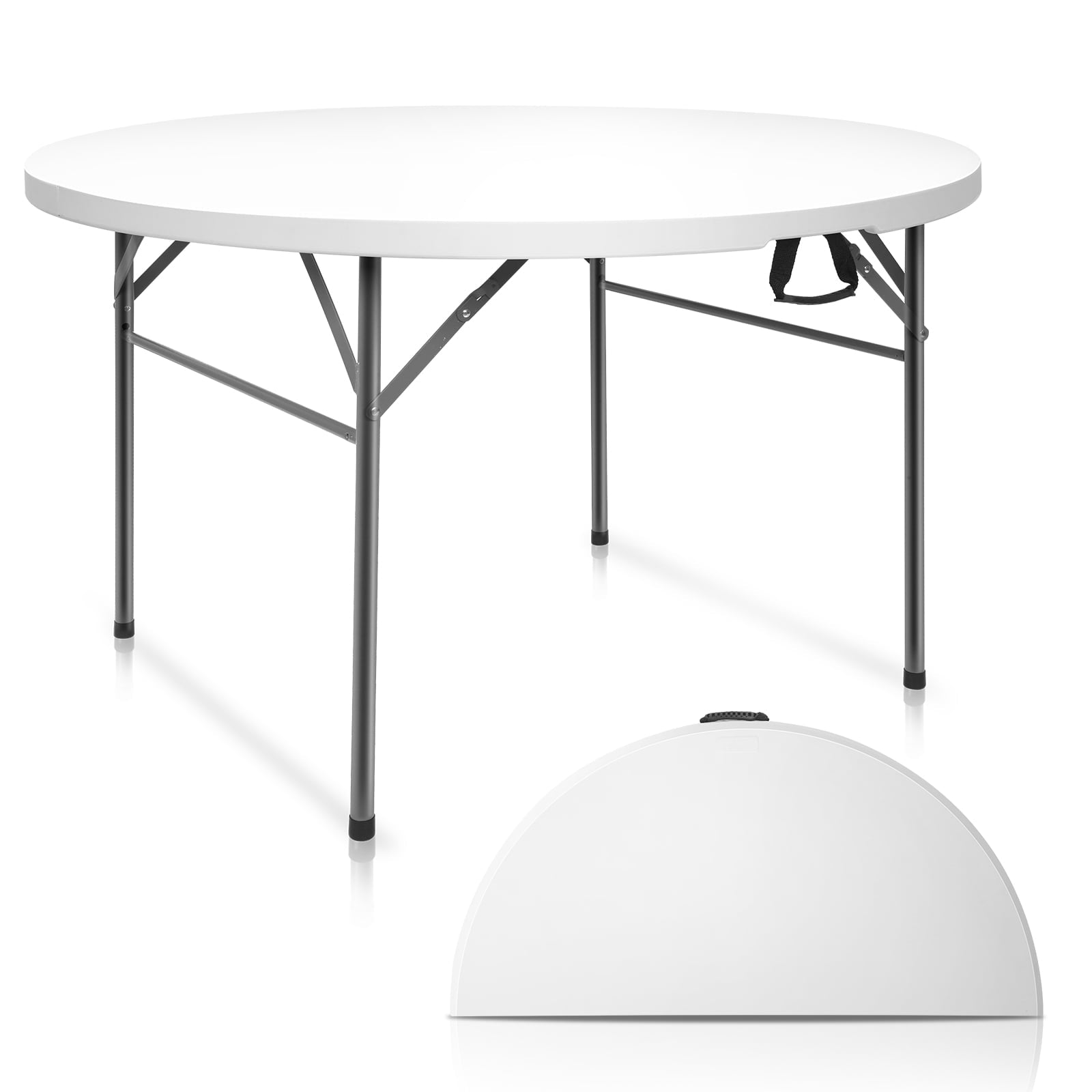 VINGLI 48 Round Bi-Folding Commercial Table, 4 Feet Portable Plastic Dining Card Table for Kitchen or Outdoor Party Wedding Event, White Granite