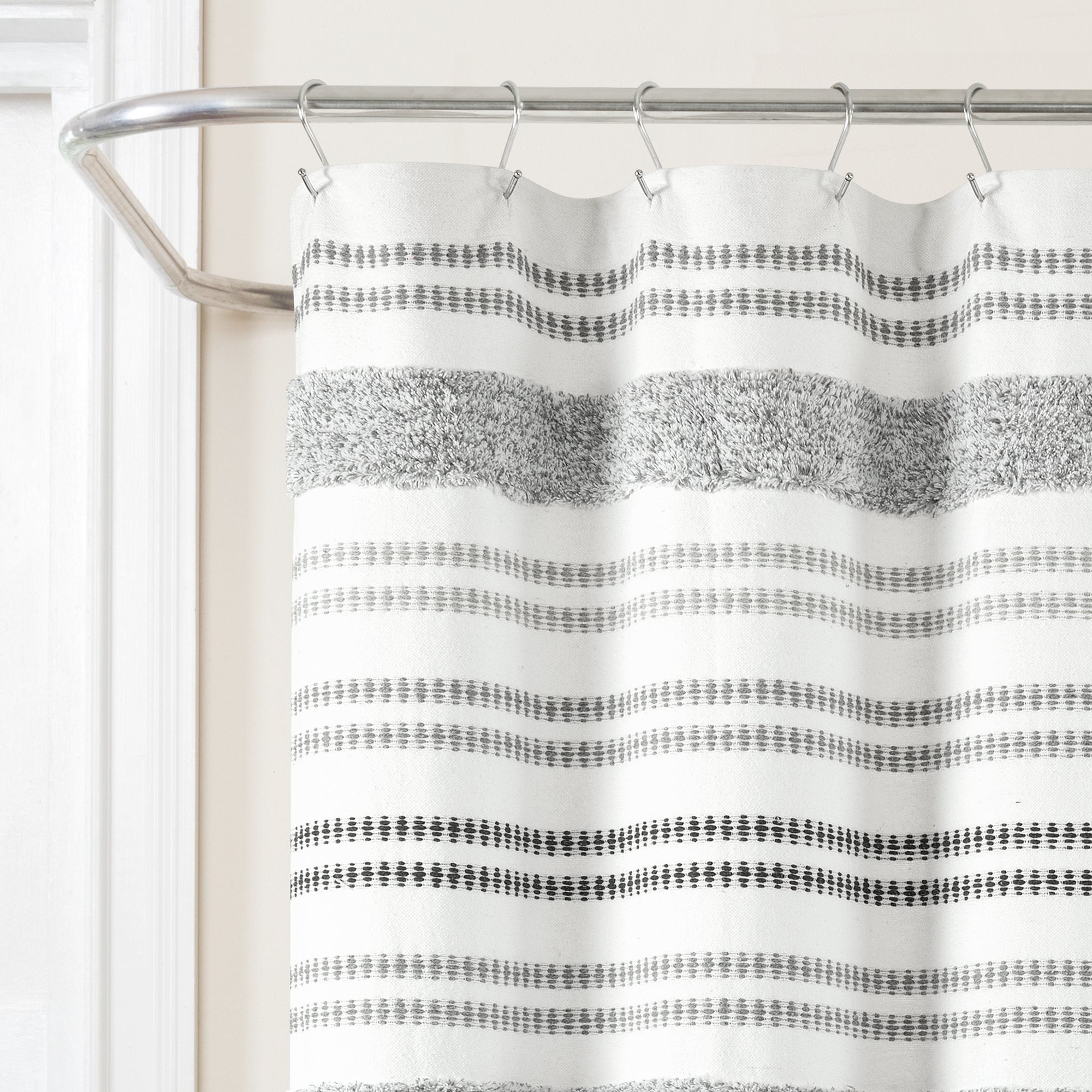 Modern Tufted Stripe Yarn Dyed Recycled Cotton Shower Curtain