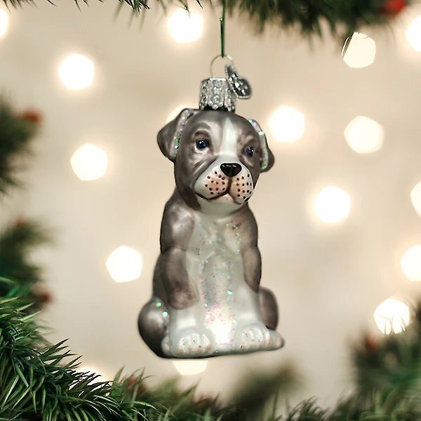 Old World Christmas Pitbull Pup Glass Tree Ornament