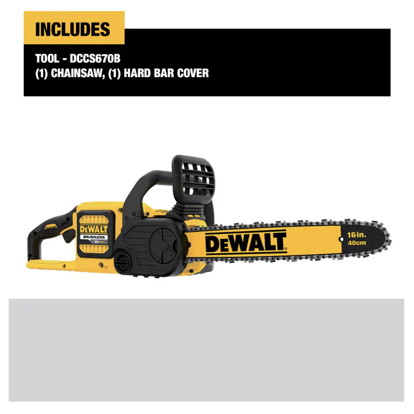 Dewalt 60V Max 16in. Brushless Cordless Battery Powered Chainsaw， Tool Only (DCCS670B)