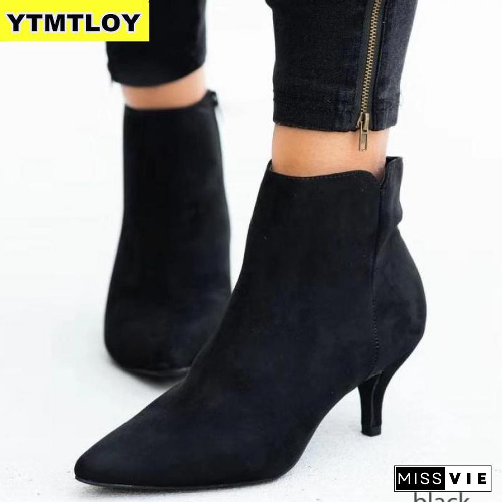 NEW Women's Ankle Boots Leopard Women Pointed Toe Ladies Chunky High heel Female Shoes Woman Footwear Plus Size 35-43 Snake