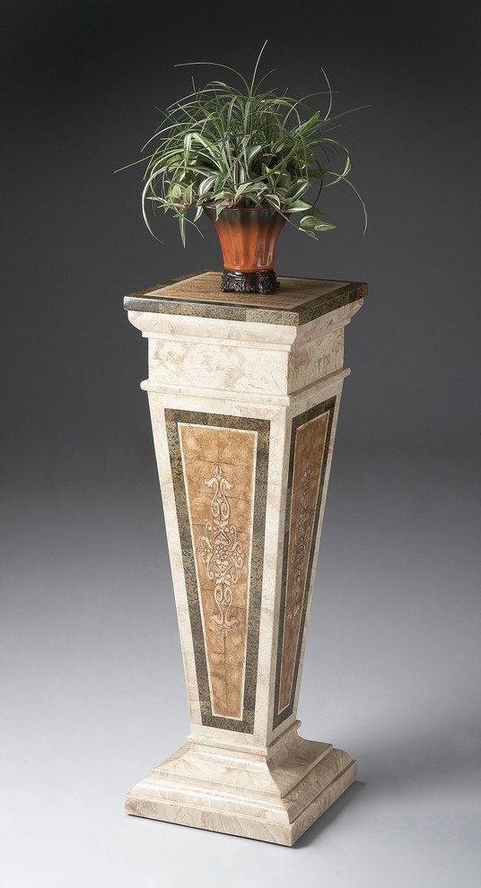 Butler Augustus Etched Fossil Stone Pedestal   Traditional   Plant Stands And Telephone Tables   by GwG Outlet  Houzz