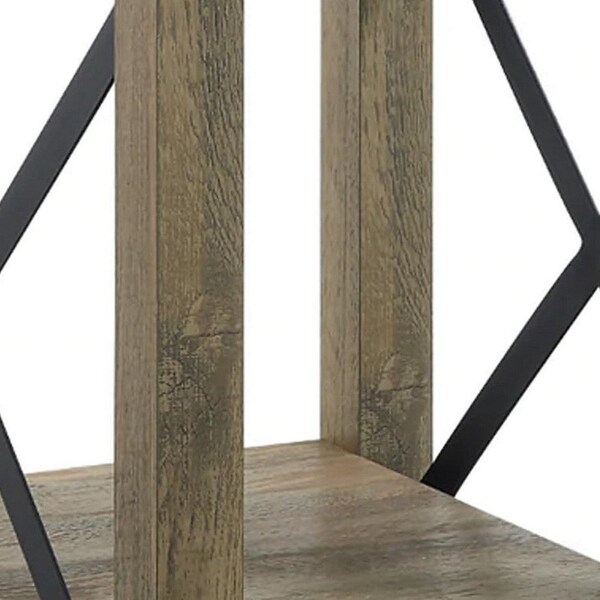 Eli 22 Inch Wood End Table， Metal Brackets， Cross Bars， Rustic Oak Brown - 16 L x 20 W x 22 H Inches